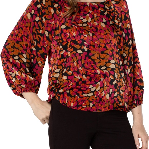 NWT Liverpool Jeans Autumn Petals 3/4 Puff Sleeve Square Neck Blouse Size PS - Picture 12 of 13